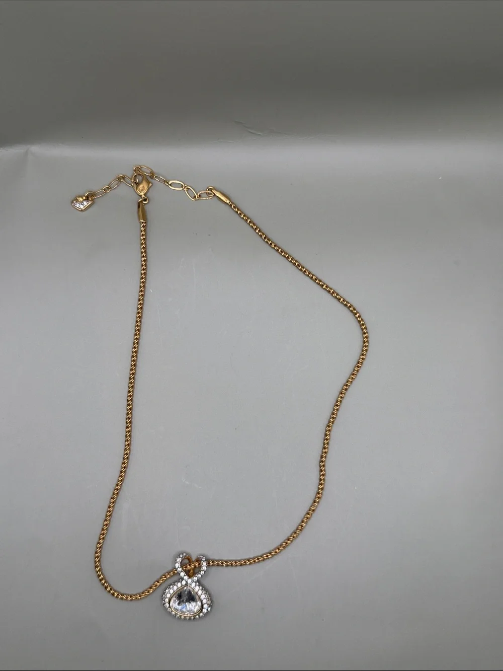 Vintage Swarovski Crystal Pendant Necklace, Clear Teardrop Pendant 16 inches
